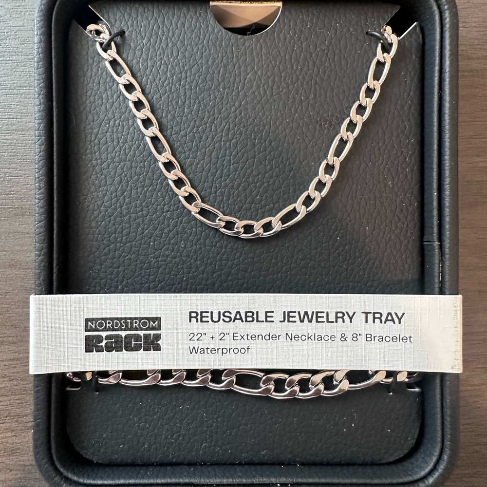 Nordstrom Stainless Steel Figaro Chain Necklace Bracelet Set Men’s
